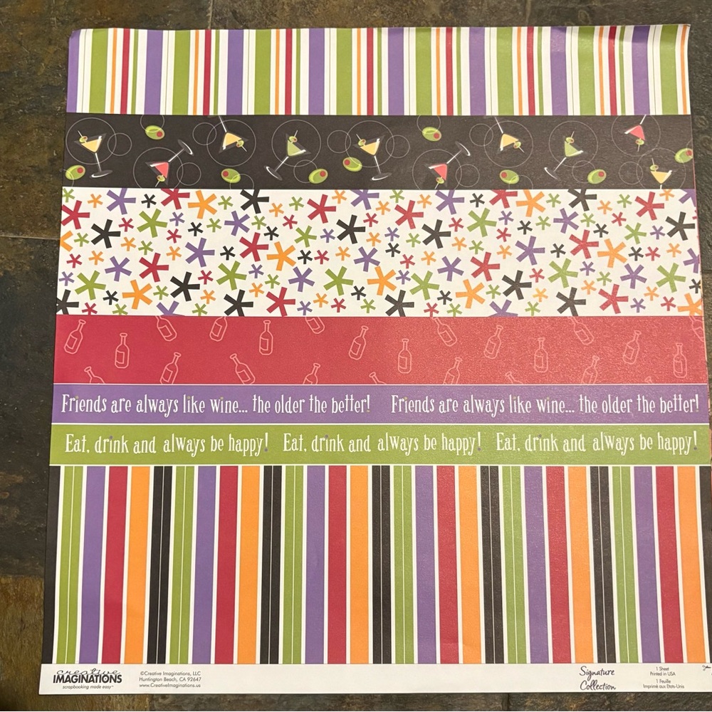 3 Full Sheets of Alcohol Themed Scrapbooking Paper,Used Stickers, Scrap Paper